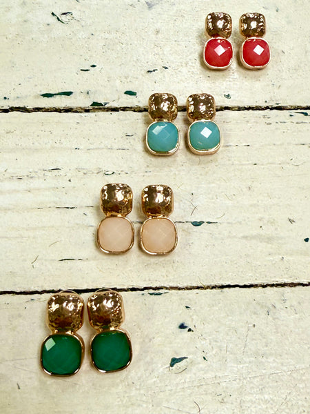 Glass Cushion and Textured Earrings-4 Colors