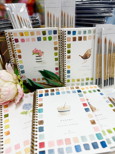 Watercolor Workbooks, Paint Sets, and Brushes