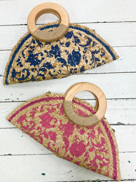 Floral Half Moon Clutch Purses - 2 Colors