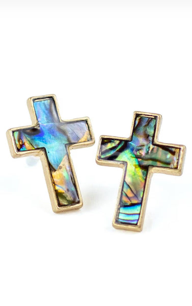 Rebekah Cross Stud Earrings in Abalone