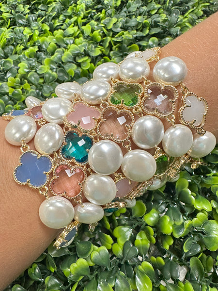 Coin Pearl and Clover Bracelets - Many Colors