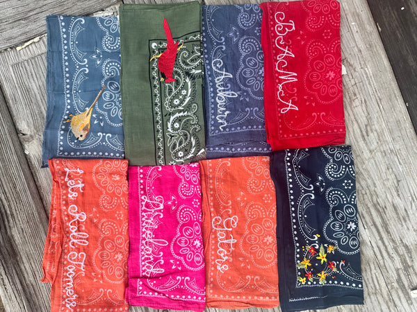 Embroidered Bandanas - Different colors and Stitches