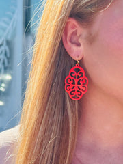 Susan Shaw Red-Orange Leaf Cut Out Earrings