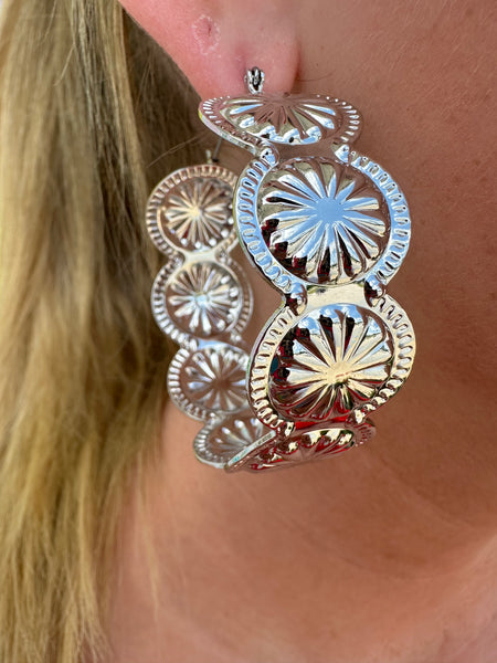 Western Concho Earrings- Gold or Silver