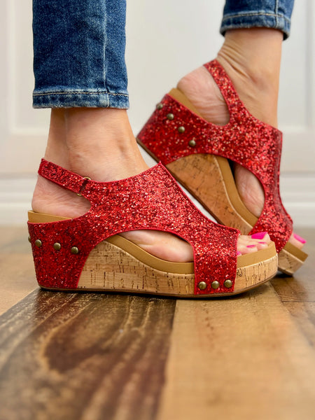 Carley Wedge - Red Glitter