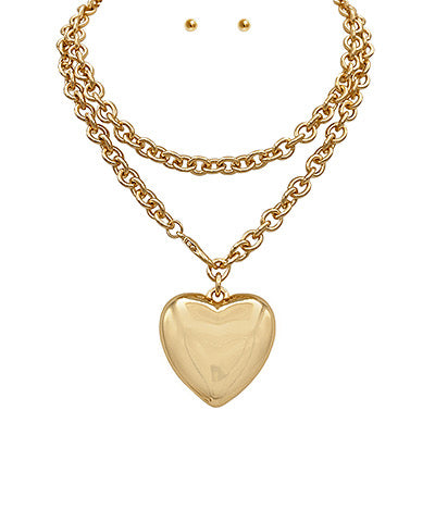 Georgia Puff Heart Necklace-Gold or Silver