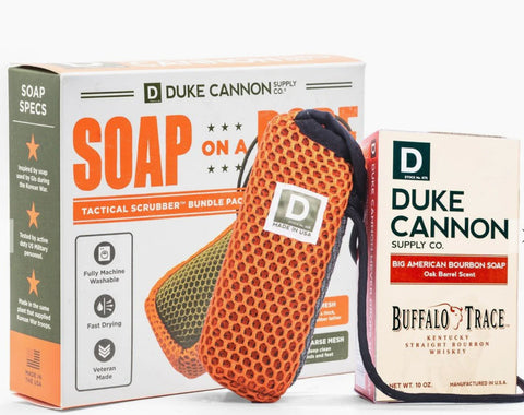 Duke Cannon Soap On A Rope Bundle Pack (Tactical Scrubber + Bourbon Soap