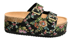 Wannabe Flatform Sandal | Black Brocade Floral