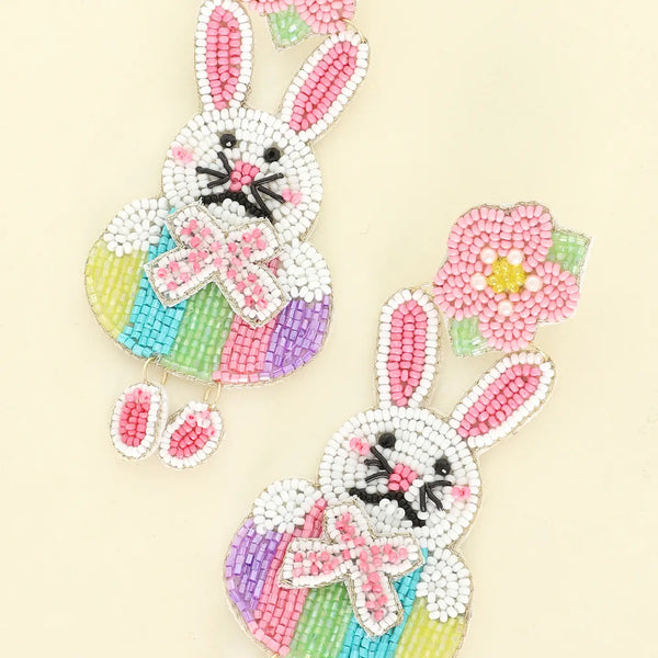 Big Floral Easter Rabbit Earrings