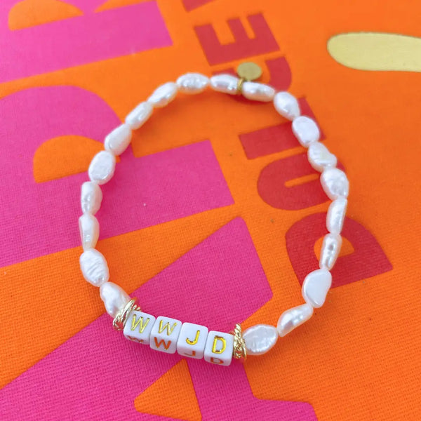 WWJD Pearl Stretch Bracelet