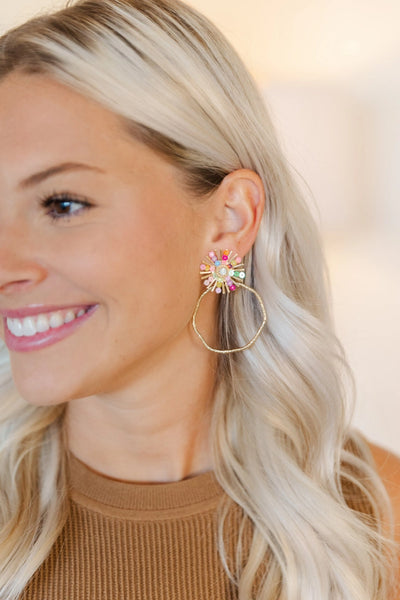 Rainbow Sequin Sunburst Earrings