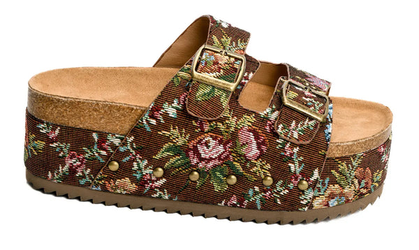 Wannabe Flatform Sandal | Rust Brocade Floral