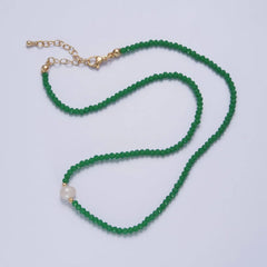 Dark Green Glass Bead Choker with Pearl