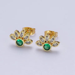 Emerald Cz Gold Marquise Cluster Flower Stud Earrings