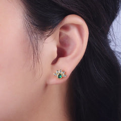 Emerald Cz Gold Marquise Cluster Flower Stud Earrings