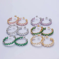 Baguette Zig-Zag Front Sided Circular Hoops - 6 Colors