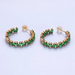 Baguette Zig-Zag Front Sided Circular Hoops - 6 Colors