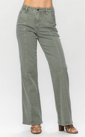 Judy Blue Front Seam Olive Jeans