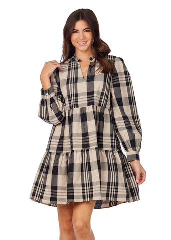 Shannon Plaid Dress in Tan