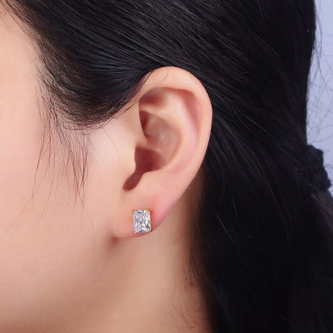 24K Gold Filled Clear Baguette Cz Minimalist Stud Earrings