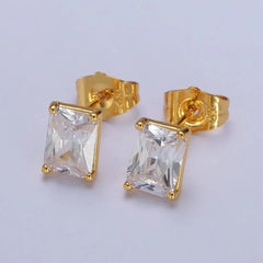 24K Gold Filled Clear Baguette Cz Minimalist Stud Earrings