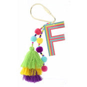 Jane Marie Enamel Keychain with Initial, Pom Poms and Tassel