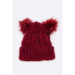 Double PomPom Cable Knit Beanies