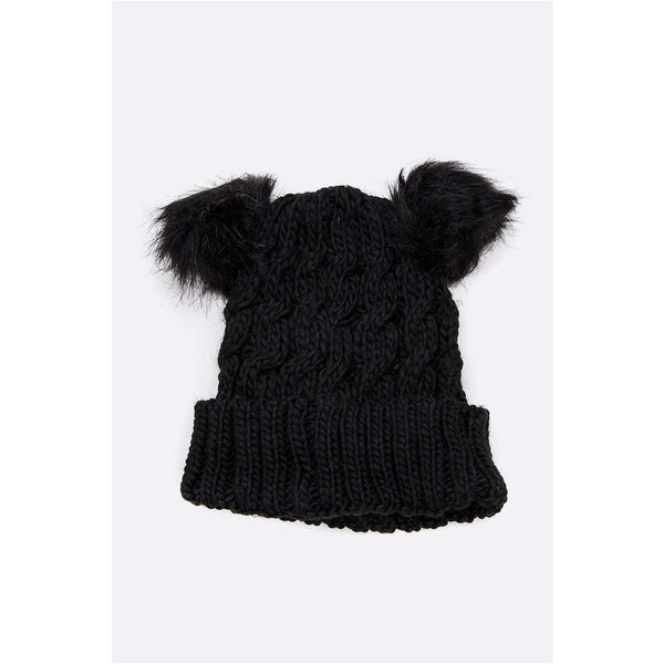 Double PomPom Cable Knit Beanies