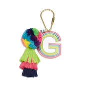 Jane Marie Enamel Keychain with Initial, Pom Poms and Tassel