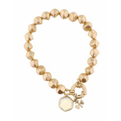 Jane Marie OPAL HEXAGON WITH BUTTERFLY CHARM ON GOLD BEADED STRAND BRACELET