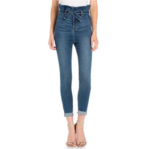 High Rise Paper Bag Straight Leg Jeans