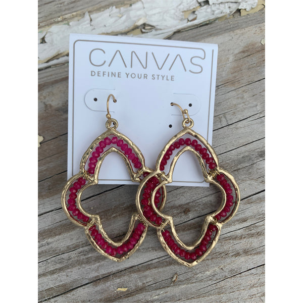 Canvas Beaded Elongated Quatrafoil Earrings