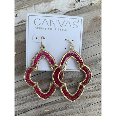 Canvas Beaded Elongated Quatrafoil Earrings