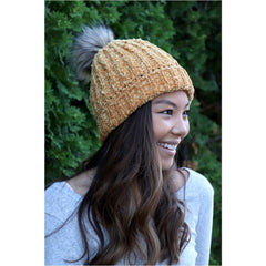 Chenille Beanie Fur Pom Pom