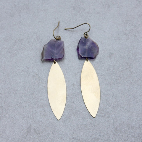 Amethyst and Brass Drop Earrings