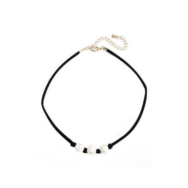 Three Pearl Suede Necklace