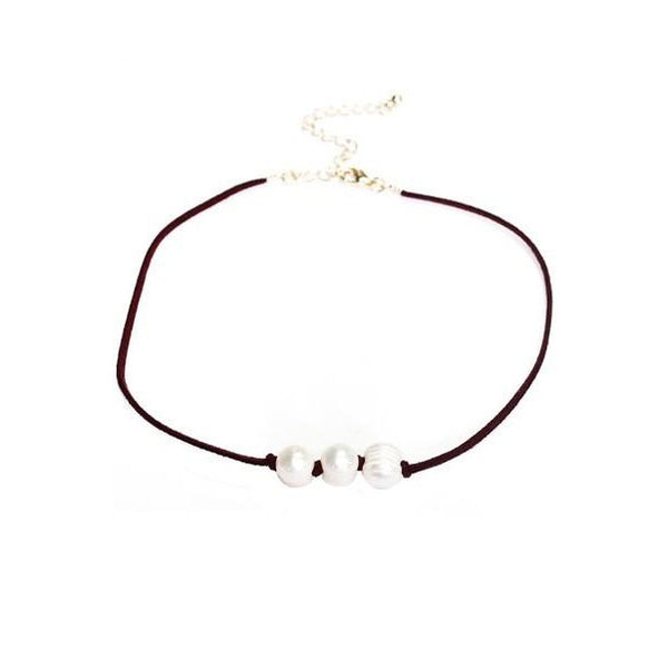 Three Pearl Suede Necklace