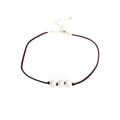 Three Pearl Suede Necklace