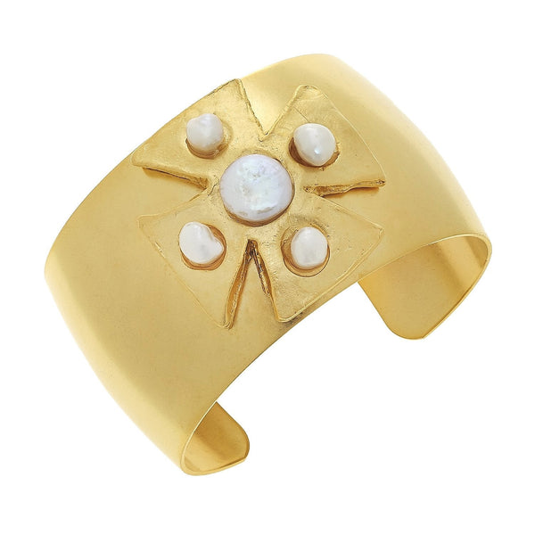 Gold + Pearl Maltese Cuff Bracelet