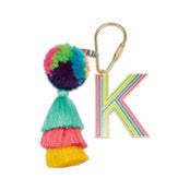 Jane Marie Enamel Keychain with Initial, Pom Poms and Tassel