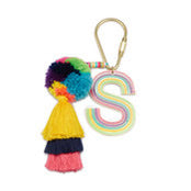 Jane Marie Enamel Keychain with Initial, Pom Poms and Tassel