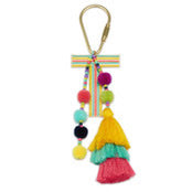 Jane Marie Enamel Keychain with Initial, Pom Poms and Tassel