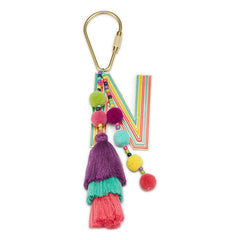 Jane Marie Enamel Keychain with Initial, Pom Poms and Tassel