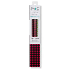 Swig Buffalo Plaid + Trees Reusable Straw Set