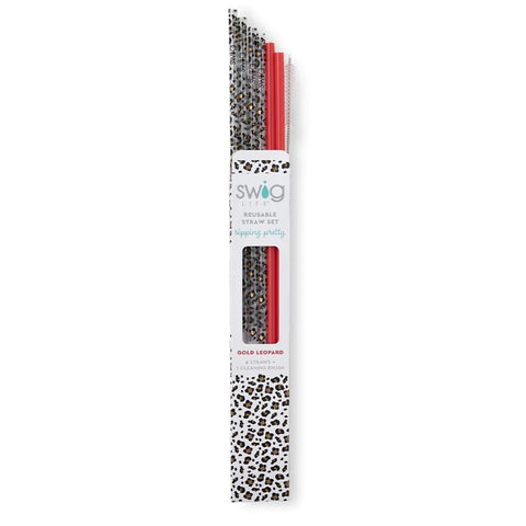 Swig Reusable Straw Set-Gold Leopard and Red