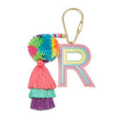 Jane Marie Enamel Keychain with Initial, Pom Poms and Tassel