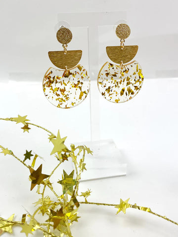 Gold Leaf Acrylic Oval Drop Earrings