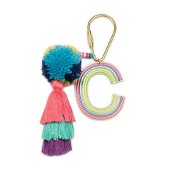 Jane Marie Enamel Keychain with Initial, Pom Poms and Tassel