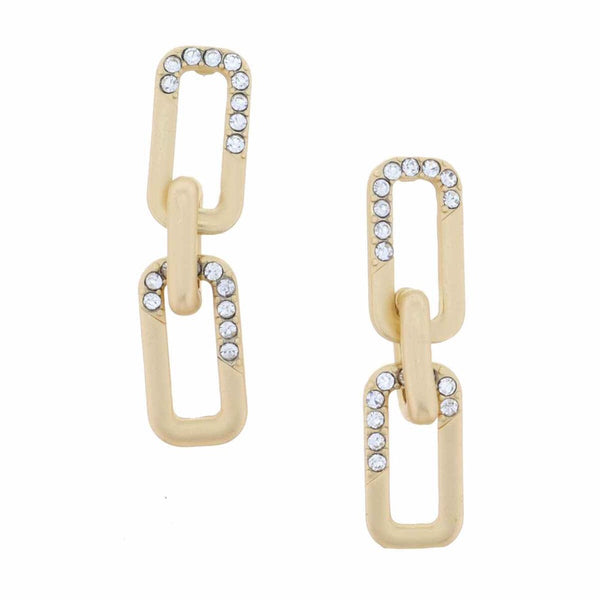 GOLD RECTANGLE LINK WITH CRYSTAL ACCENTS EARRING