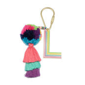 Jane Marie Enamel Keychain with Initial, Pom Poms and Tassel